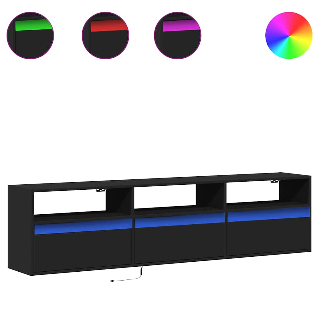 TV-vægskab med LED sort 180x31x45 cm