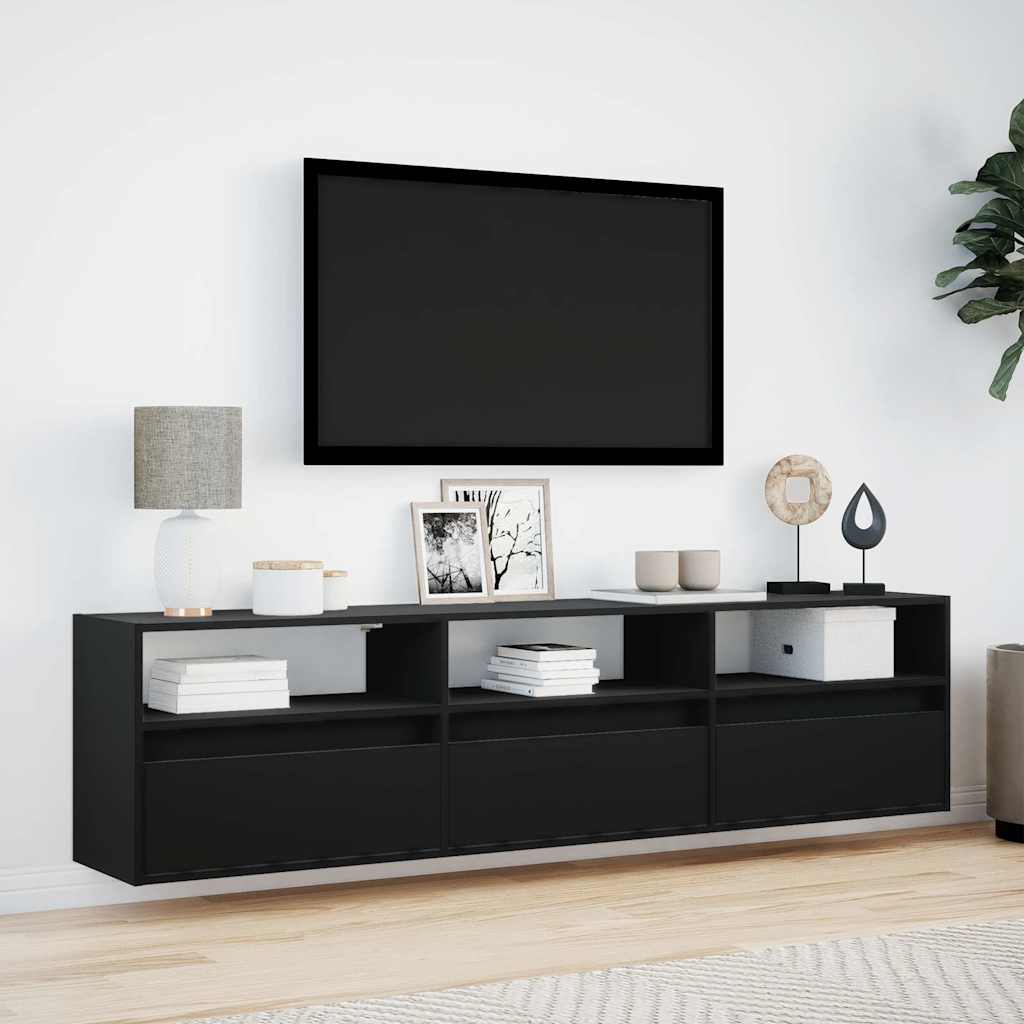 TV-vægskab med LED sort 180x31x45 cm