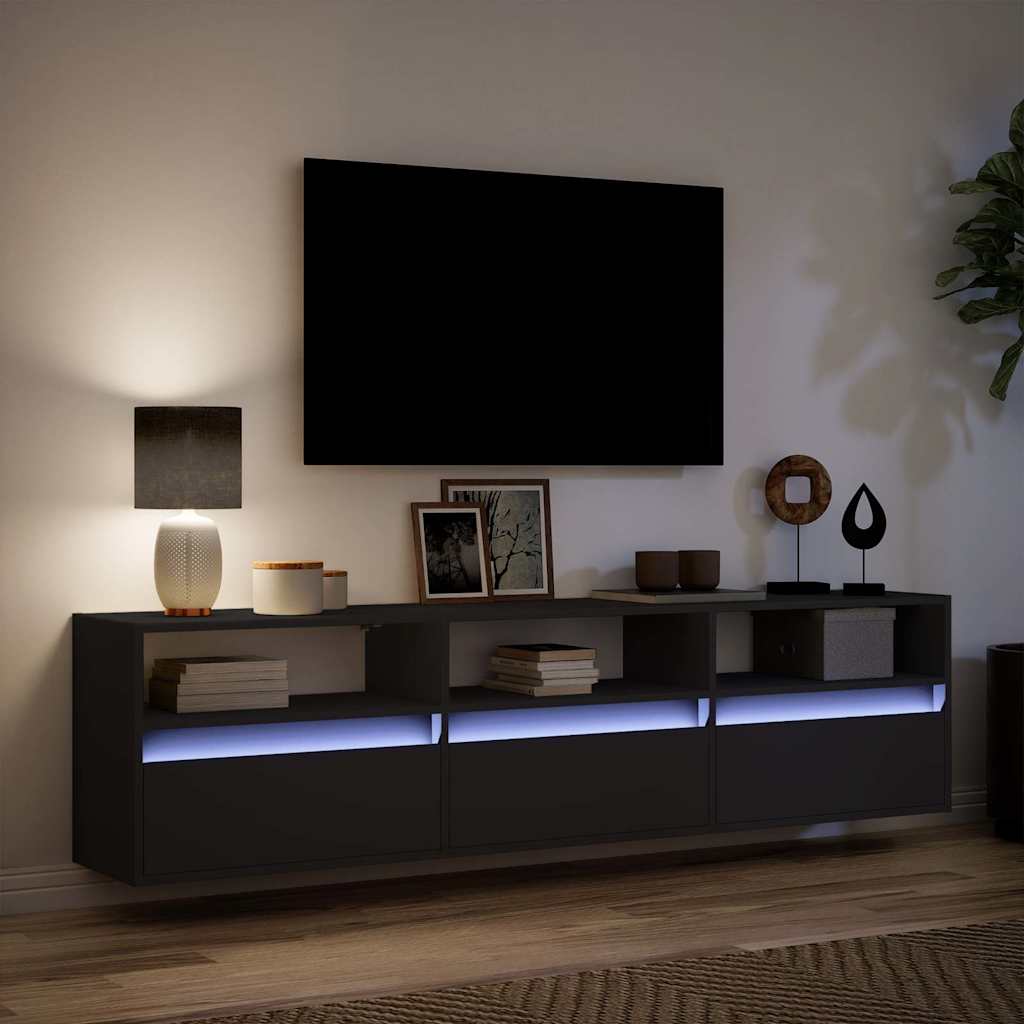 TV-vægskab med LED sort 180x31x45 cm
