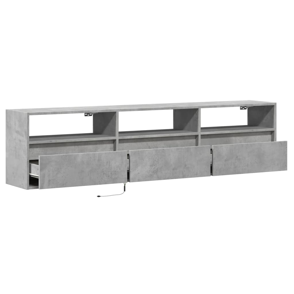 væghængt tv-bord med LED 180x31x45 cm betongrå