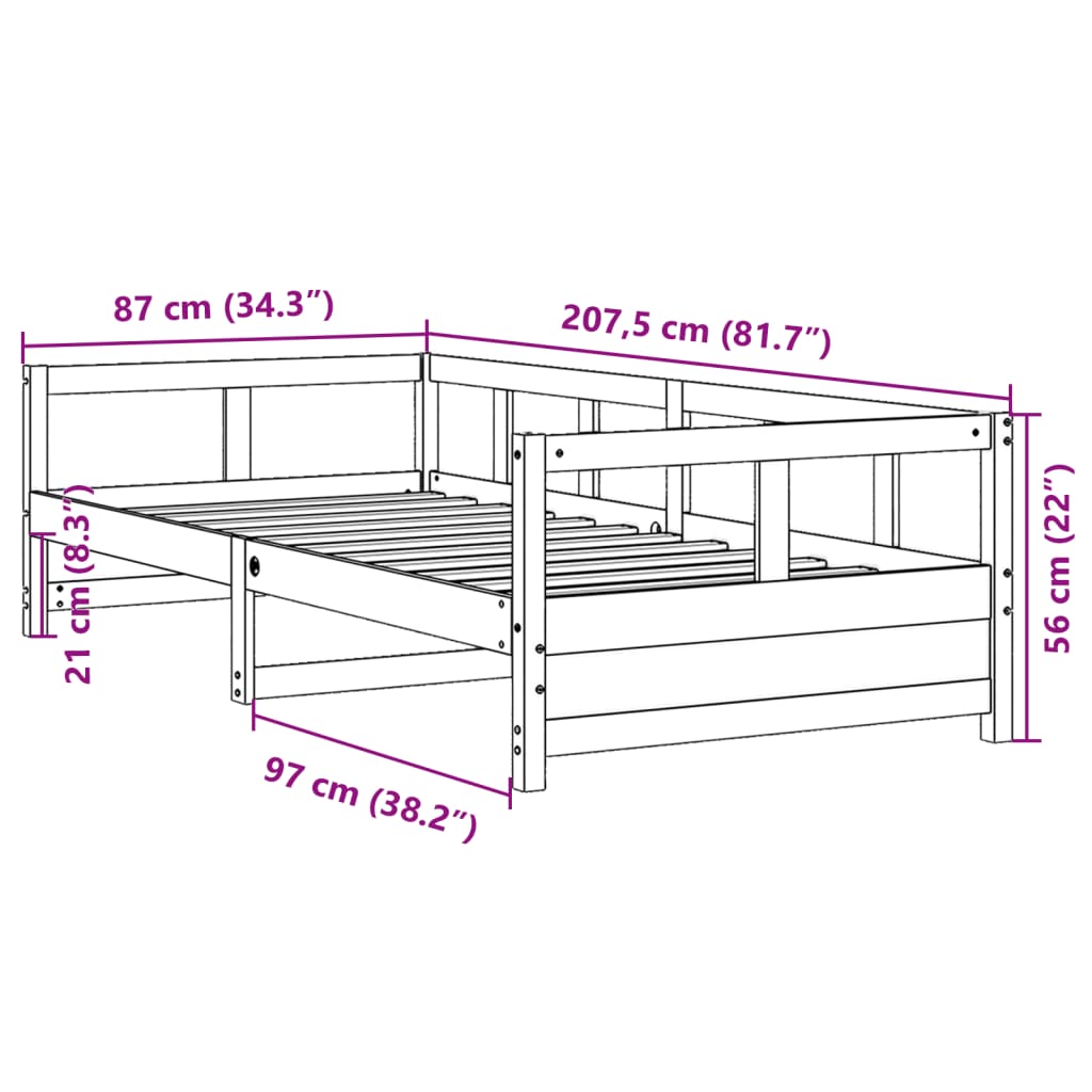 daybed uden madras 80x200 cm massivt fyrretræ hvid