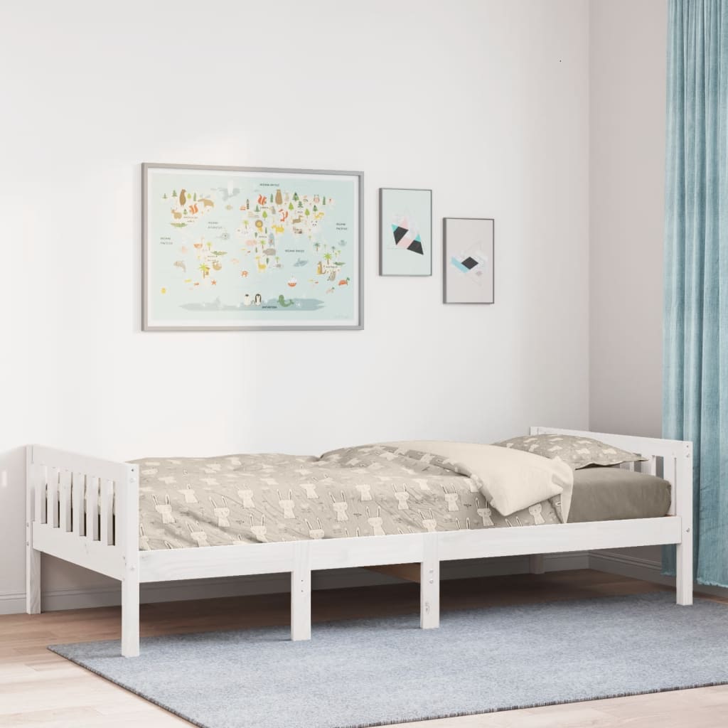 juniorseng uden madras 90x200 cm massivt fyrretræ hvid