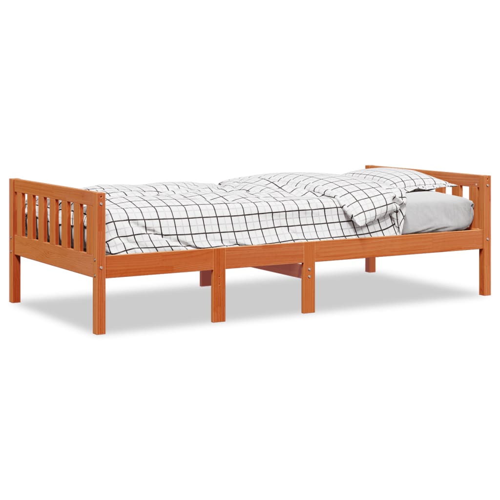 juniorseng uden madras 90x200 cm massivt fyr gyldenbrun