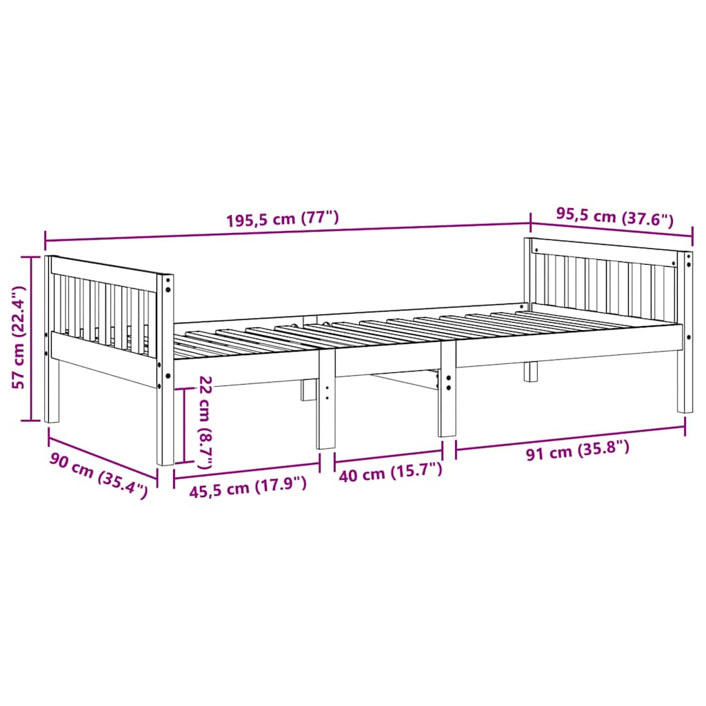 juniorseng uden madras 90x190 cm massivt fyrretræ