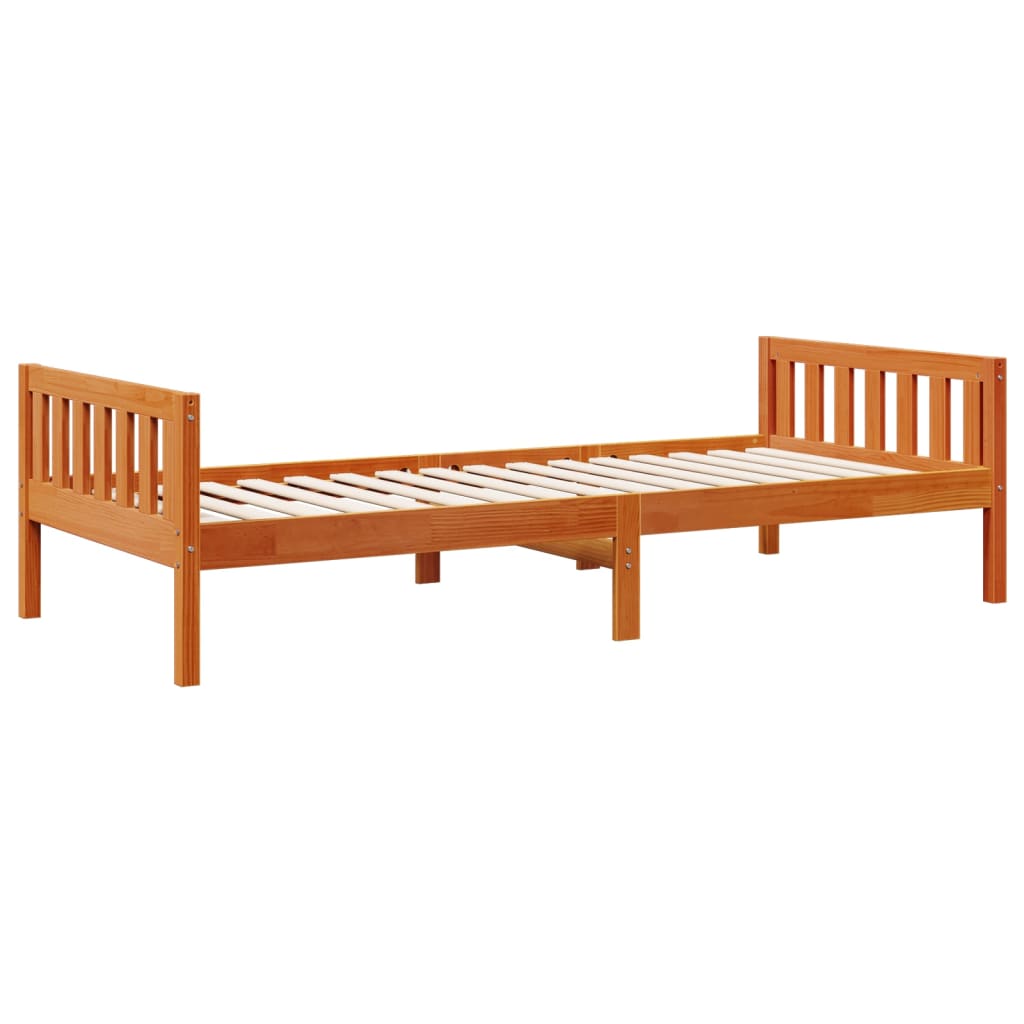 juniorseng uden madras 75x190 cm massivt fyrretræ gyldenbrun