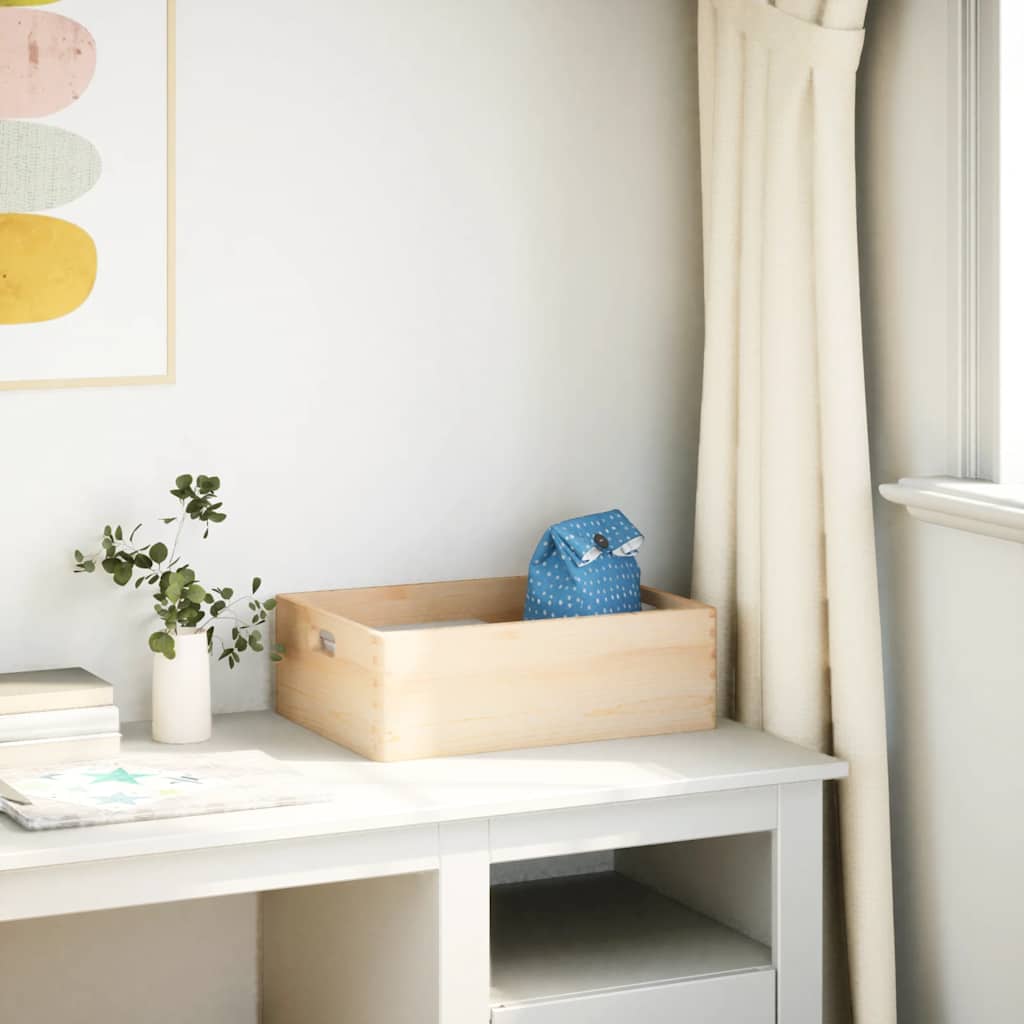 trækasse med håndtag 40x30x13 cm massivt træ fyrretræ