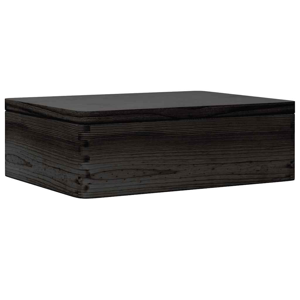 trækasse med låg sort 40x30x13 cm massivt træ fyrretræ