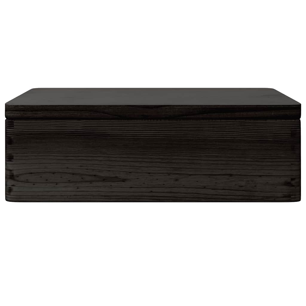 trækasse med låg sort 40x30x13 cm massivt træ fyrretræ