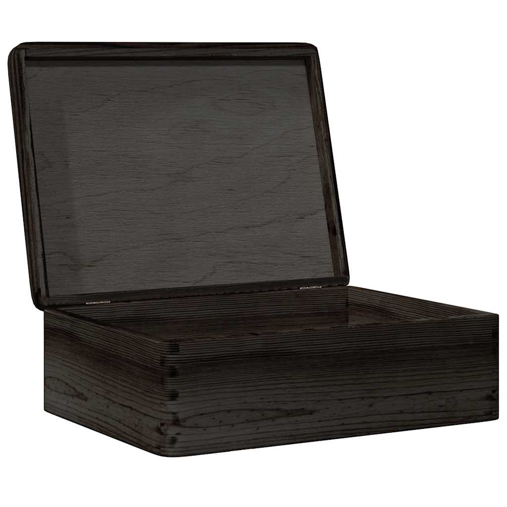 trækasse med låg sort 40x30x13 cm massivt træ fyrretræ