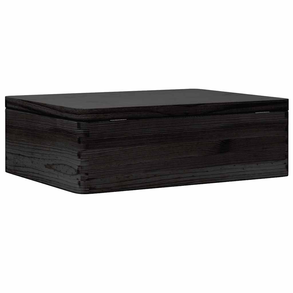 trækasse med låg sort 40x30x13 cm massivt træ fyrretræ