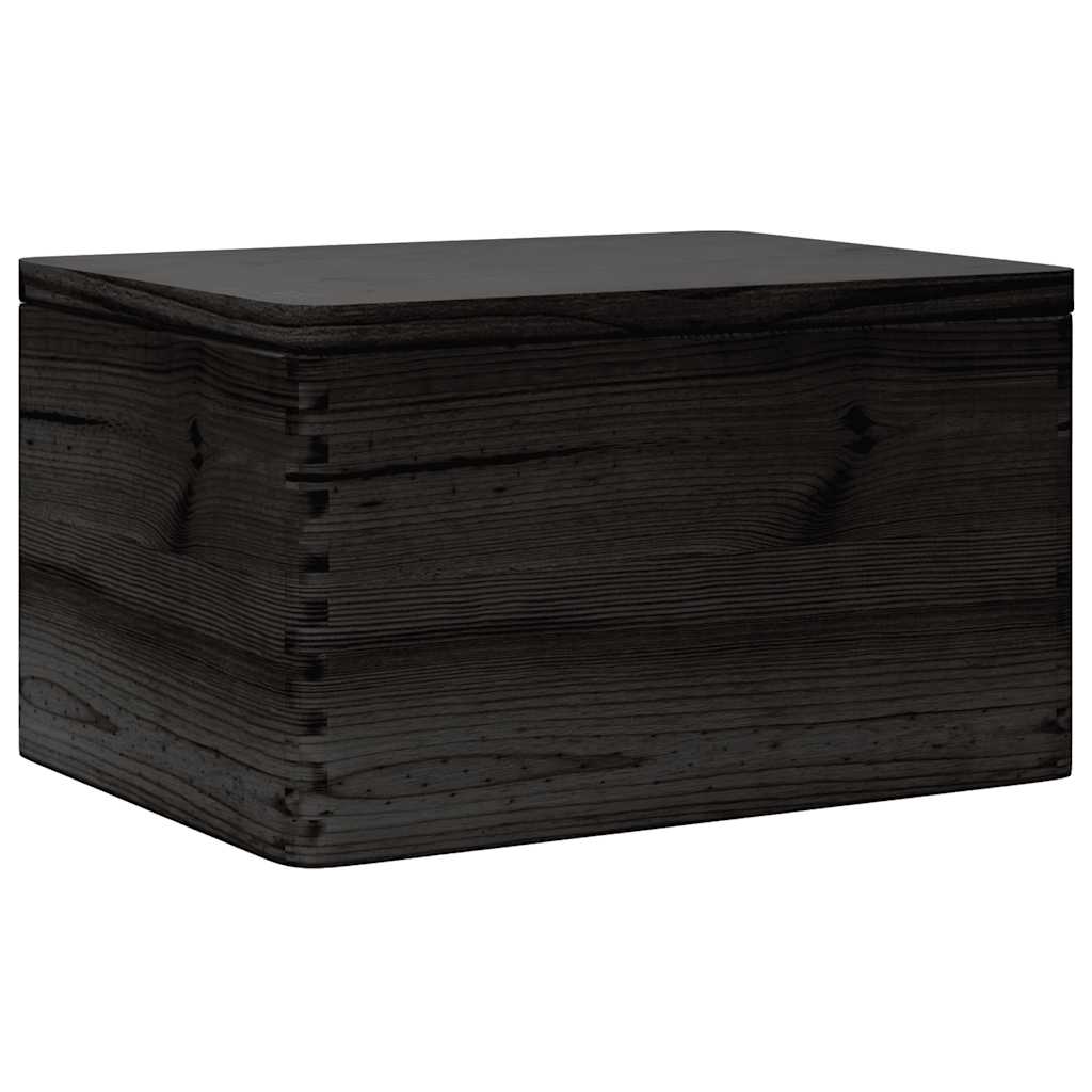 trækasse med låg sort 40x30x23 cm massivt træ fyrretræ