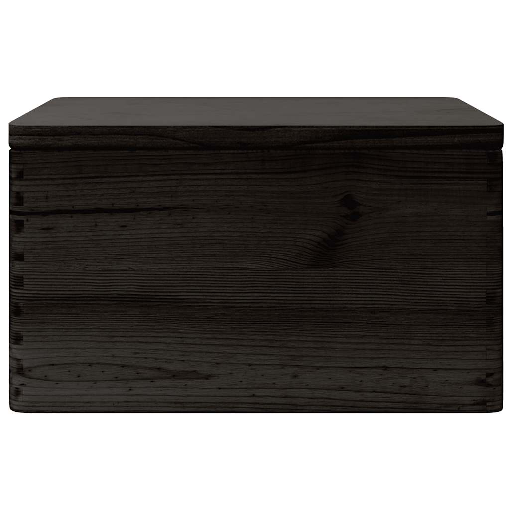 trækasse med låg sort 40x30x23 cm massivt træ fyrretræ