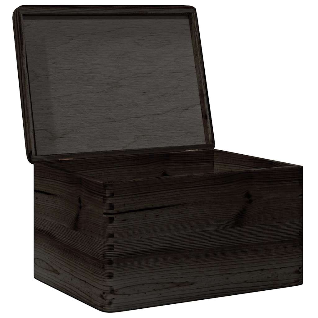 trækasse med låg sort 40x30x23 cm massivt træ fyrretræ