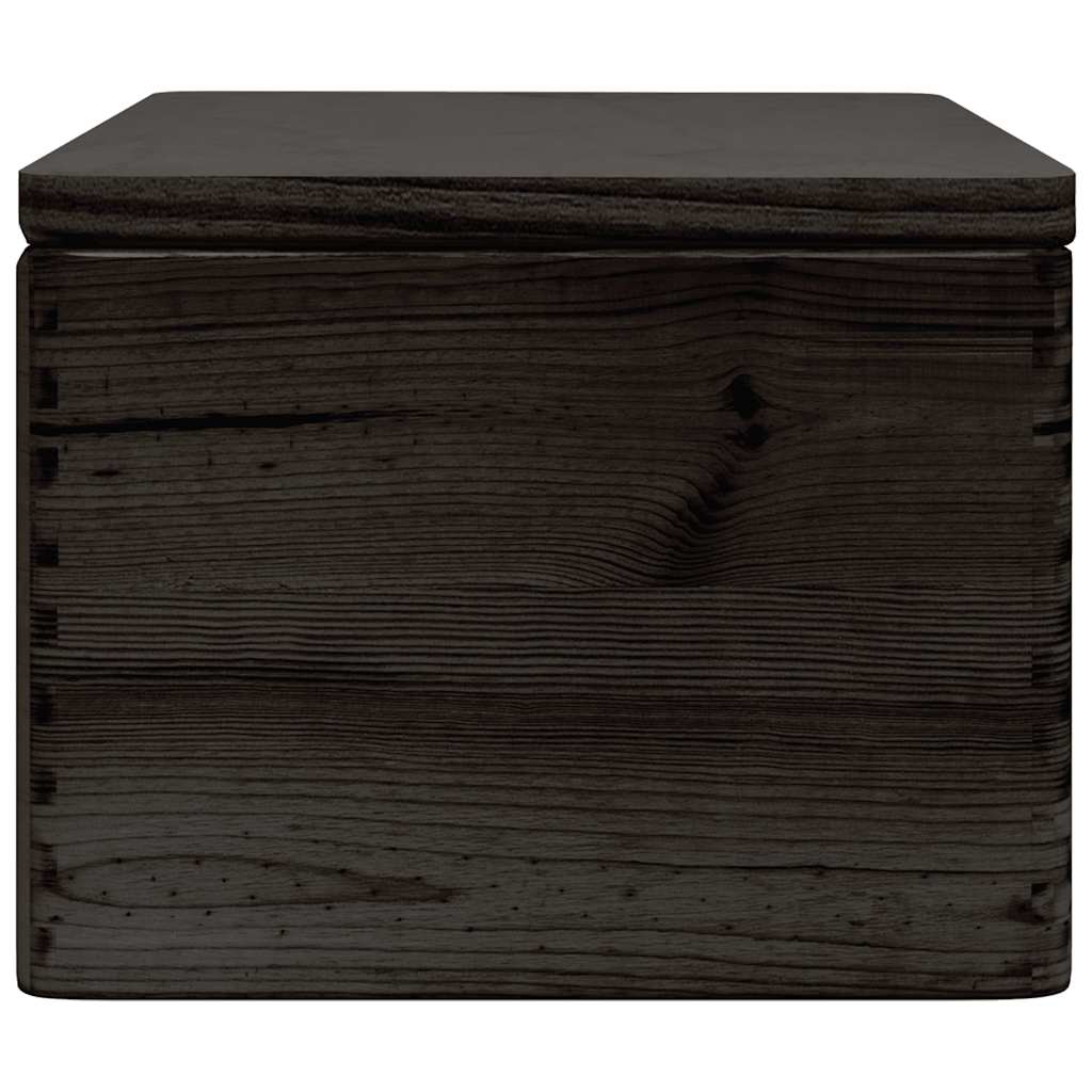 trækasse med låg sort 40x30x23 cm massivt træ fyrretræ