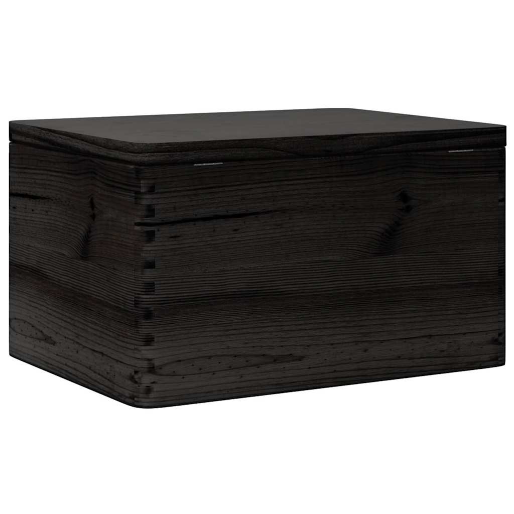 trækasse med låg sort 40x30x23 cm massivt træ fyrretræ