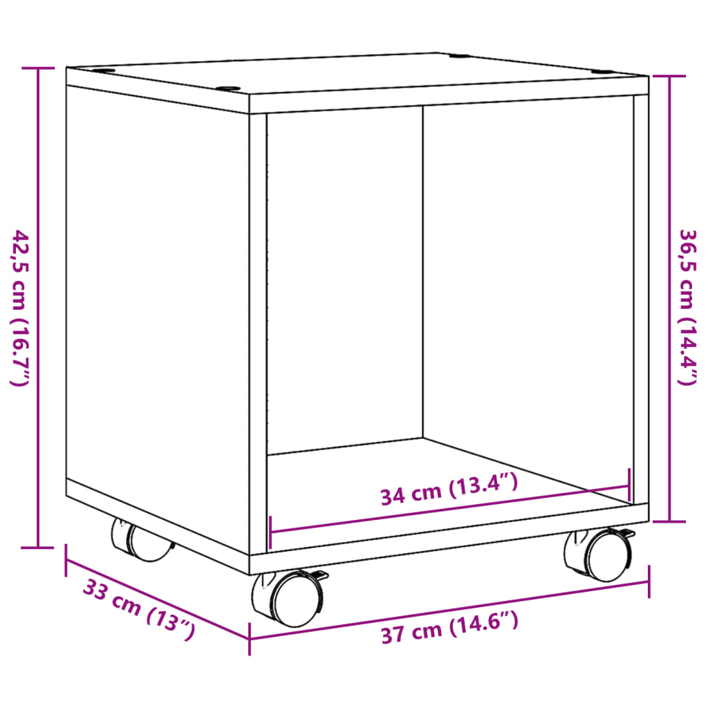 rullebord 37x33x42,5 cm konstrueret træ røget egetræsfarve
