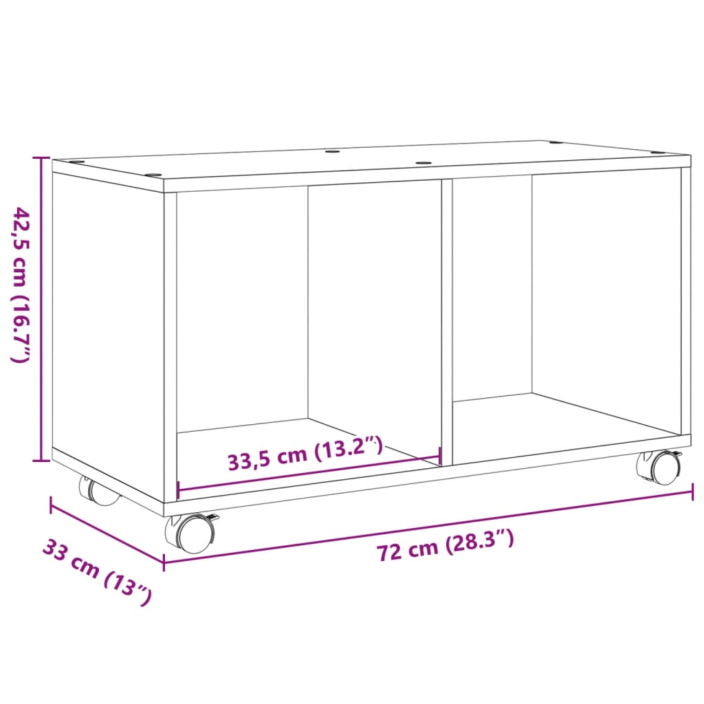 rullebord 72x33x42,5 cm konstrueret træ grå sonoma-eg