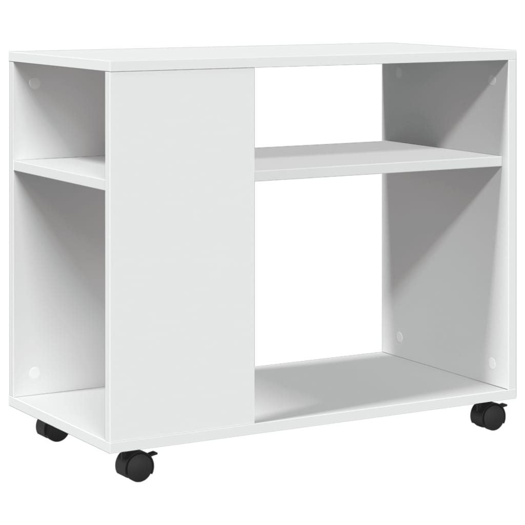 sidebord med hjul 70x35x60 cm konstrueret træ hvid