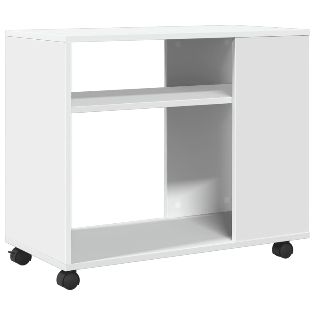 sidebord med hjul 70x35x60 cm konstrueret træ hvid