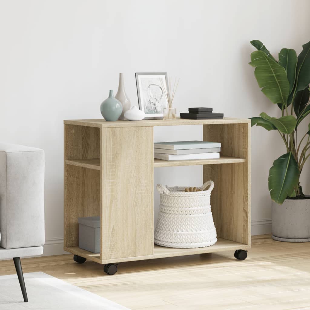 sidebord med hjul 70x35x60 cm konstrueret træ sonoma-eg