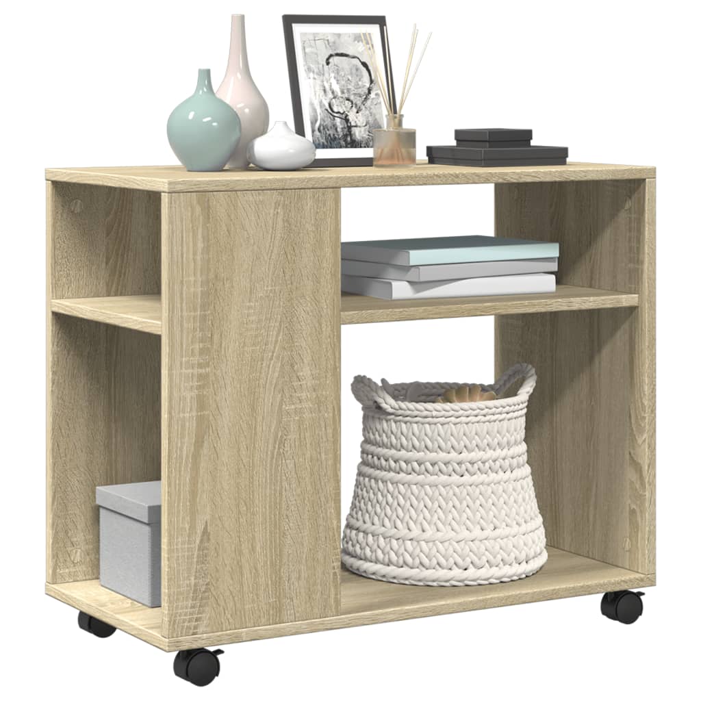 sidebord med hjul 70x35x60 cm konstrueret træ sonoma-eg