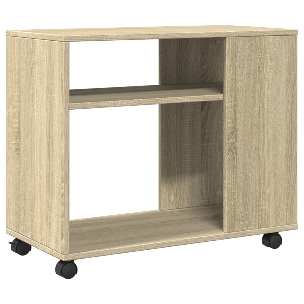 sidebord med hjul 70x35x60 cm konstrueret træ sonoma-eg