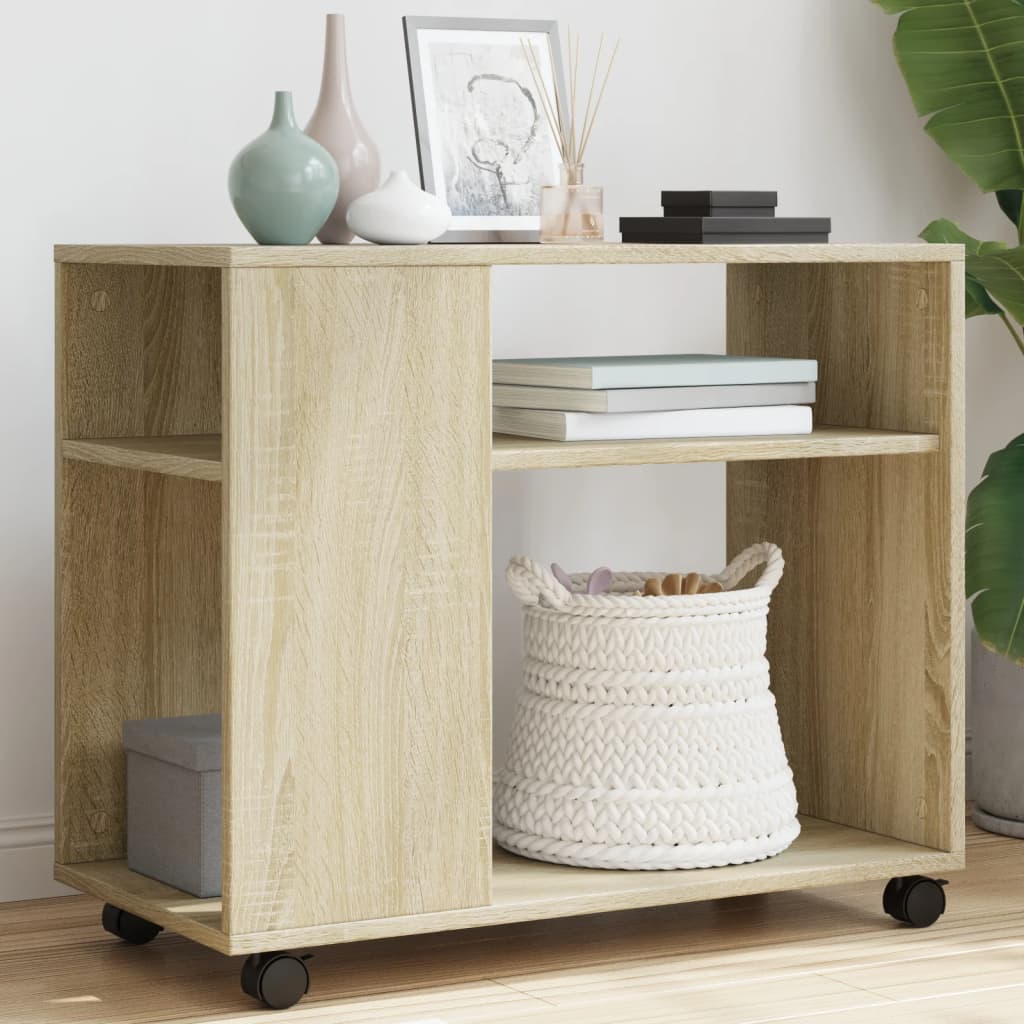 sidebord med hjul 70x35x60 cm konstrueret træ sonoma-eg