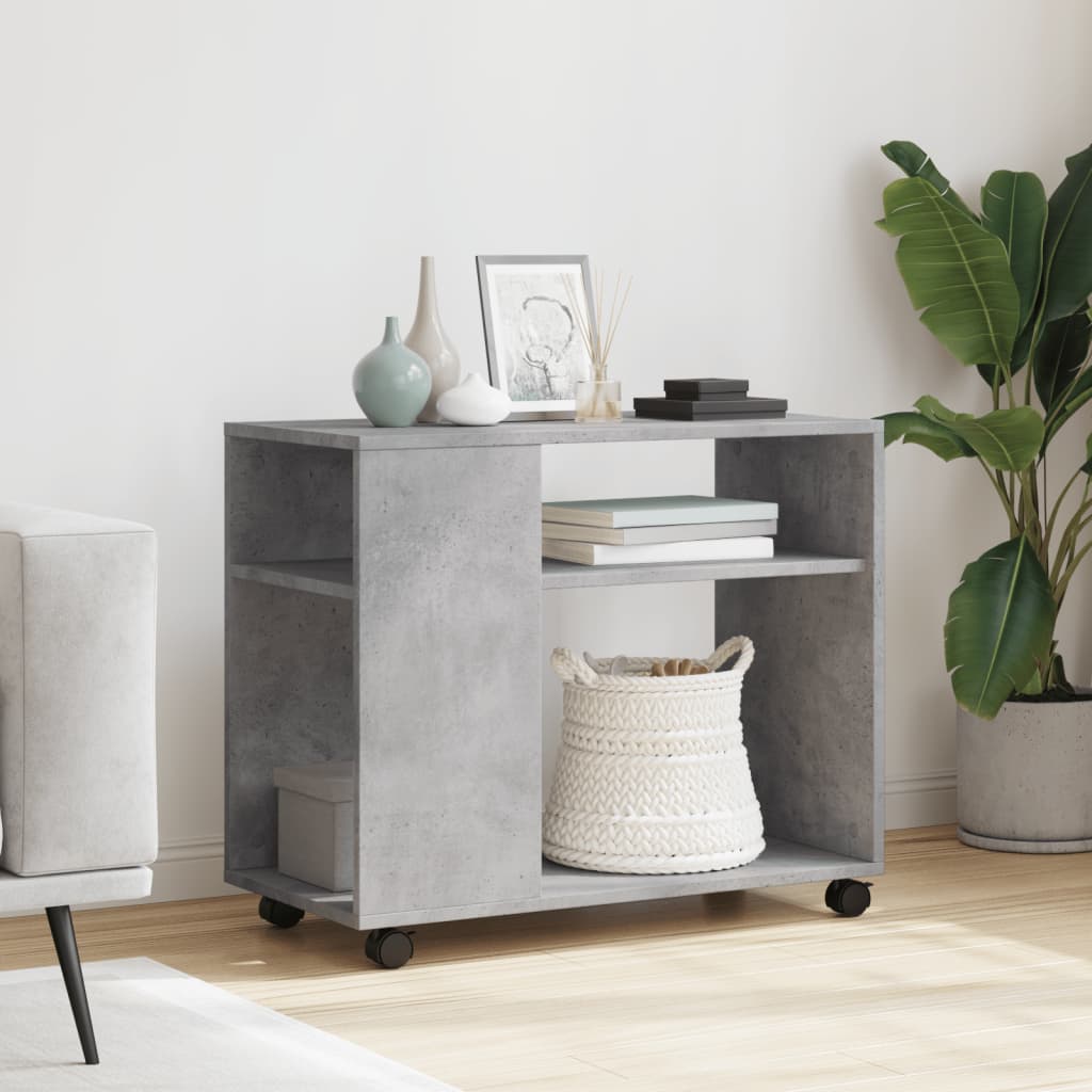 sidebord med hjul 70x35x60 cm konstrueret træ betongrå