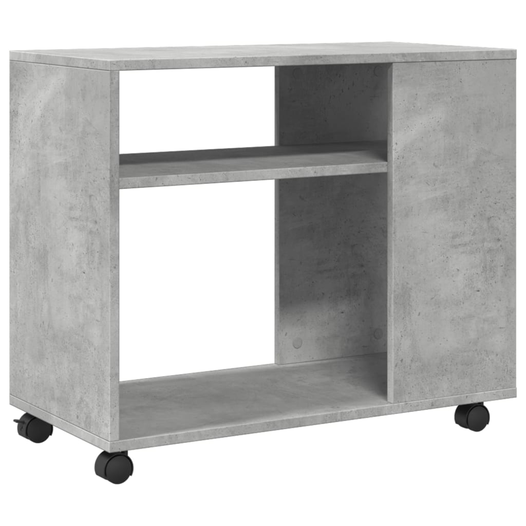 sidebord med hjul 70x35x60 cm konstrueret træ betongrå