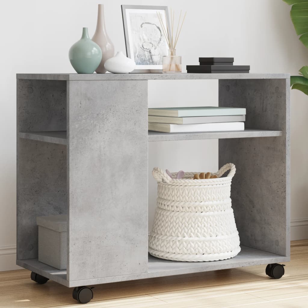 sidebord med hjul 70x35x60 cm konstrueret træ betongrå