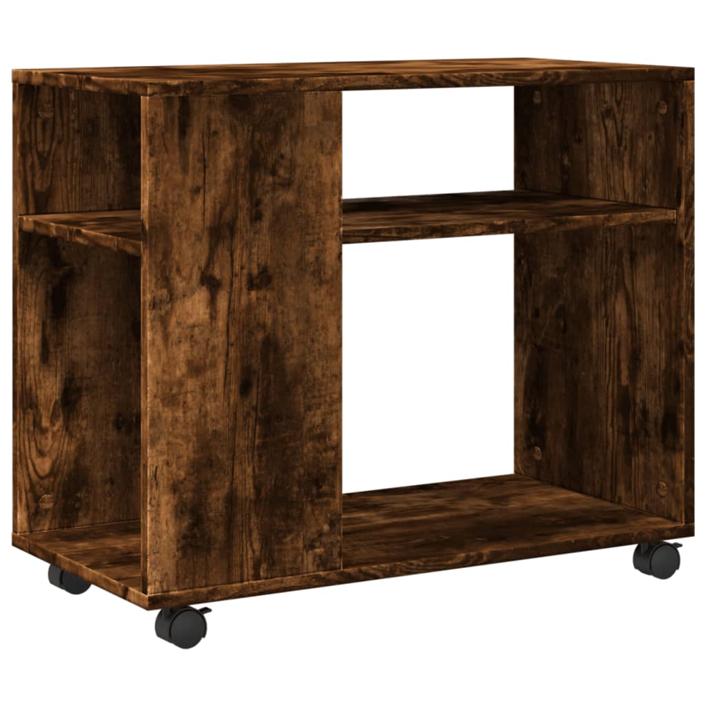 sidebord med hjul 70x35x60 cm konstrueret træ røget egetræ