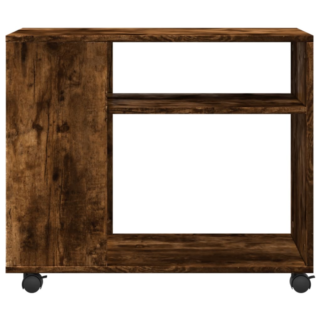 sidebord med hjul 70x35x60 cm konstrueret træ røget egetræ