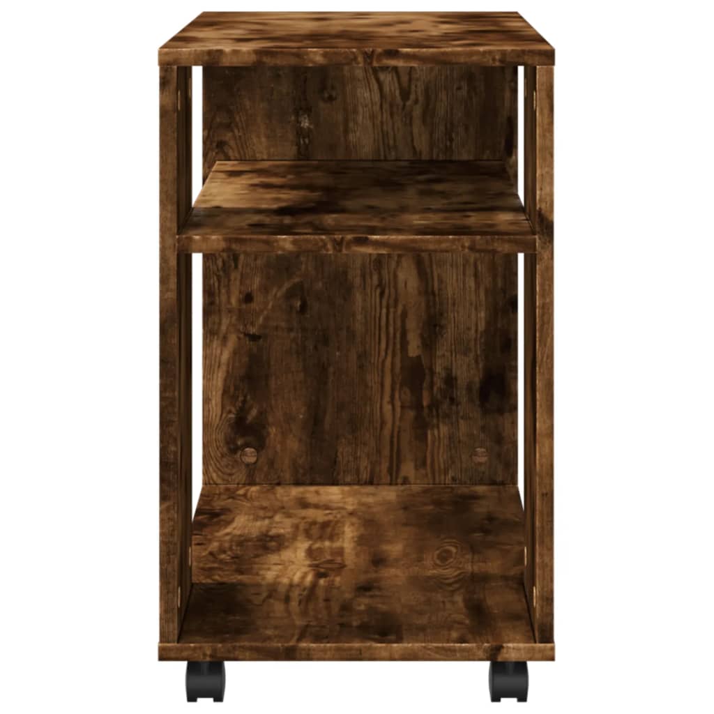 sidebord med hjul 70x35x60 cm konstrueret træ røget egetræ