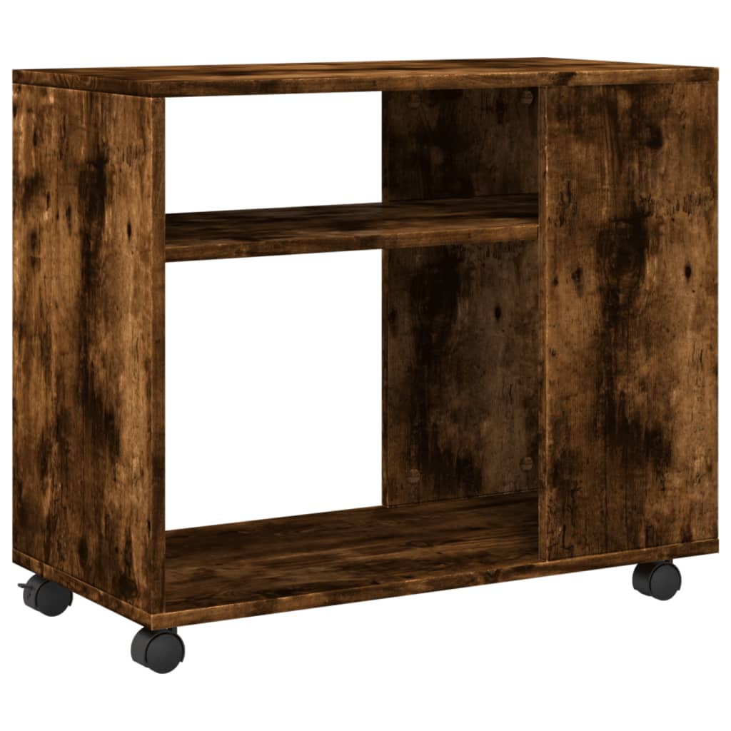 sidebord med hjul 70x35x60 cm konstrueret træ røget egetræ