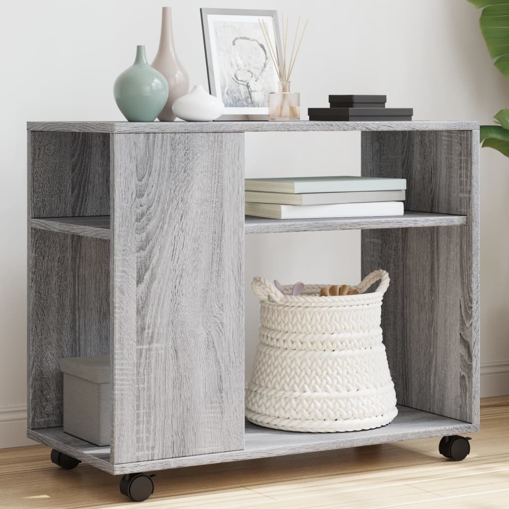 sidebord med hjul 70x35x60 cm konstrueret træ grå sonoma-eg