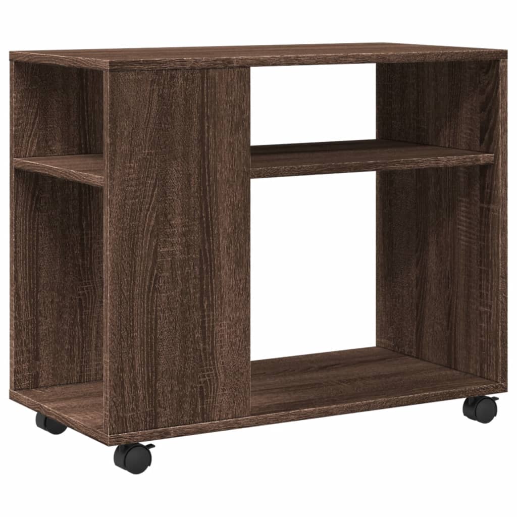 sidebord med hjul 70x35x60 cm konstrueret træ brunt egetræ