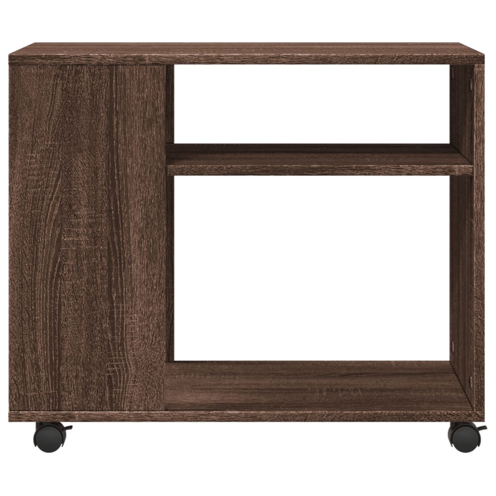 sidebord med hjul 70x35x60 cm konstrueret træ brunt egetræ
