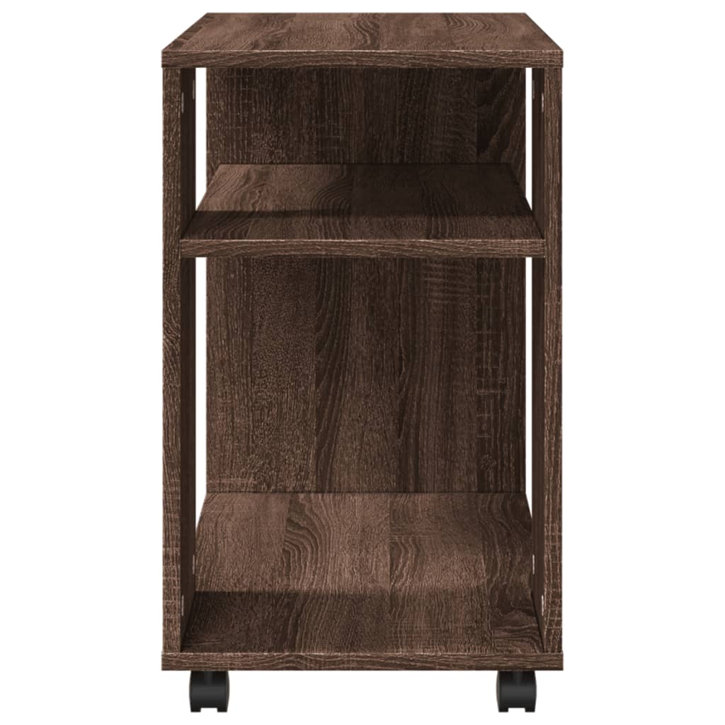 sidebord med hjul 70x35x60 cm konstrueret træ brunt egetræ