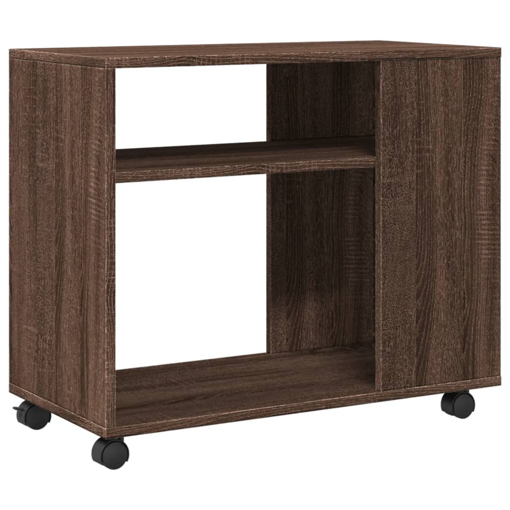 sidebord med hjul 70x35x60 cm konstrueret træ brunt egetræ