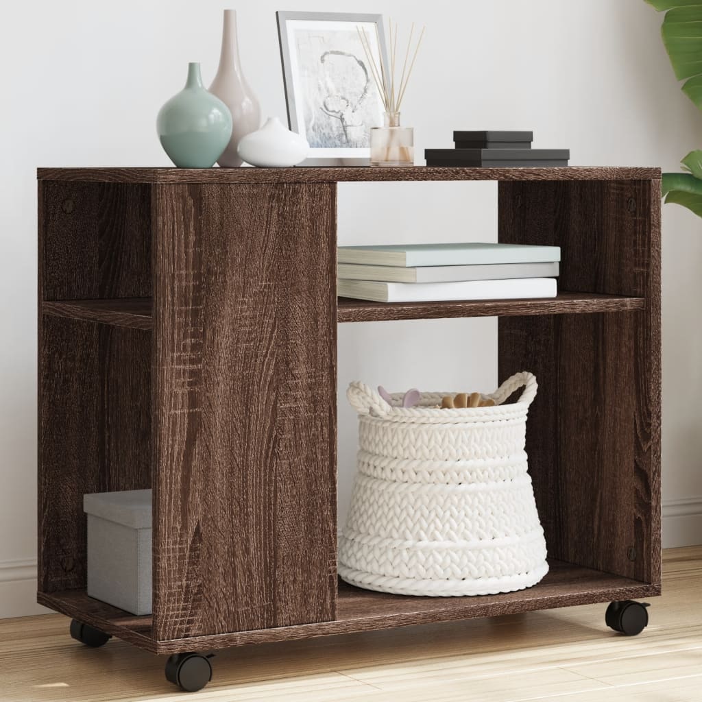 sidebord med hjul 70x35x60 cm konstrueret træ brunt egetræ