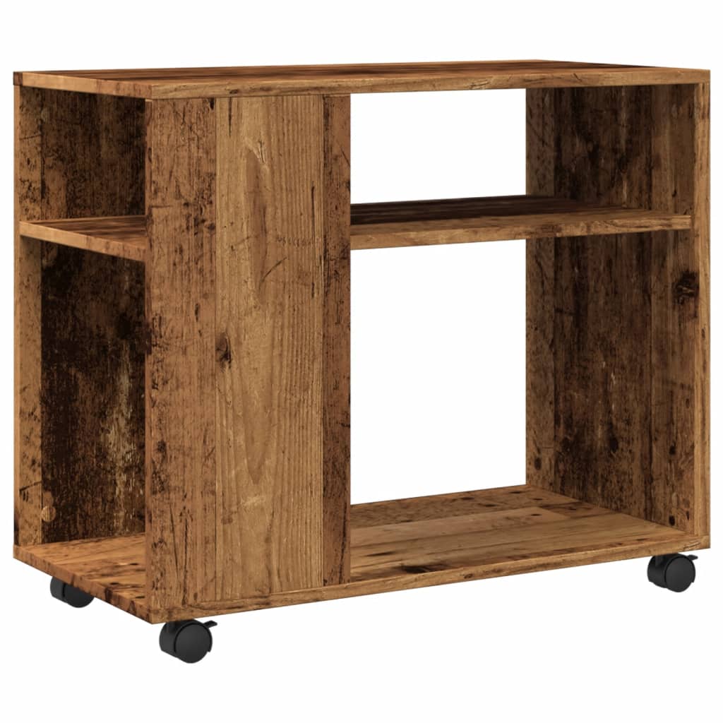 sidebord med hjul 70x35x60 cm konstrueret træ gammelt trælook