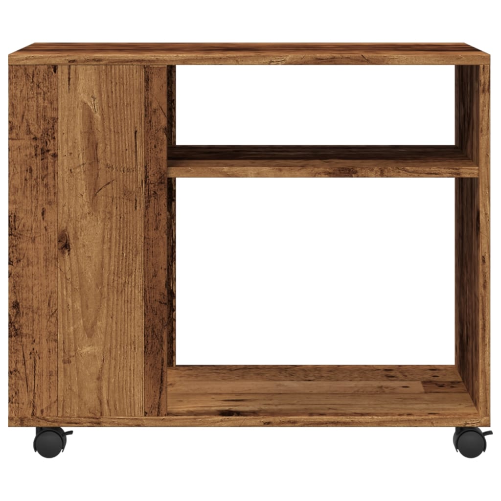 sidebord med hjul 70x35x60 cm konstrueret træ gammelt trælook