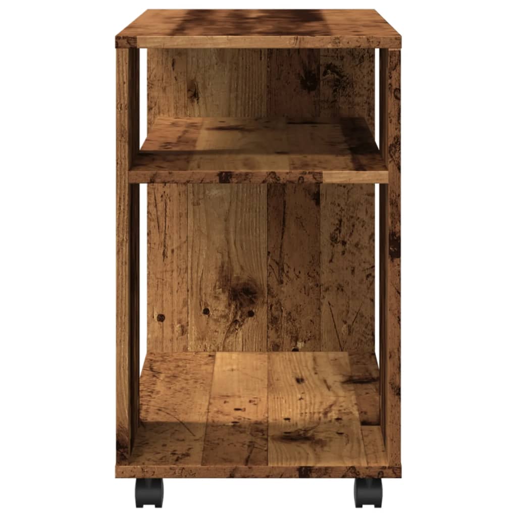sidebord med hjul 70x35x60 cm konstrueret træ gammelt trælook