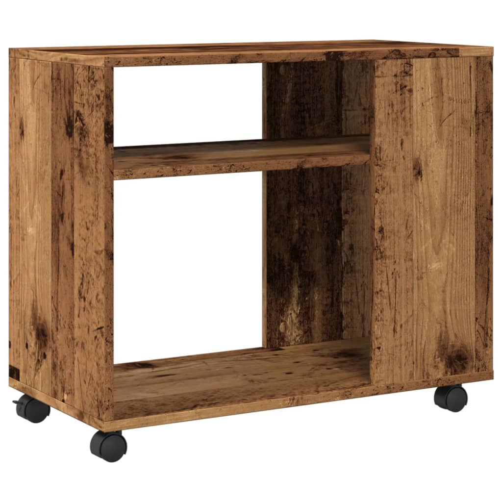 sidebord med hjul 70x35x60 cm konstrueret træ gammelt trælook