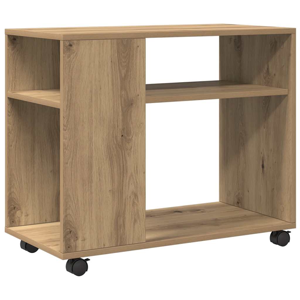 sidebord med hjul 70x35x60 cm konstrueret træ egetræsfarve