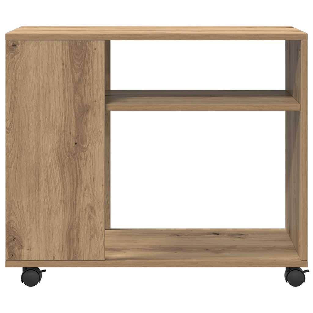 sidebord med hjul 70x35x60 cm konstrueret træ egetræsfarve