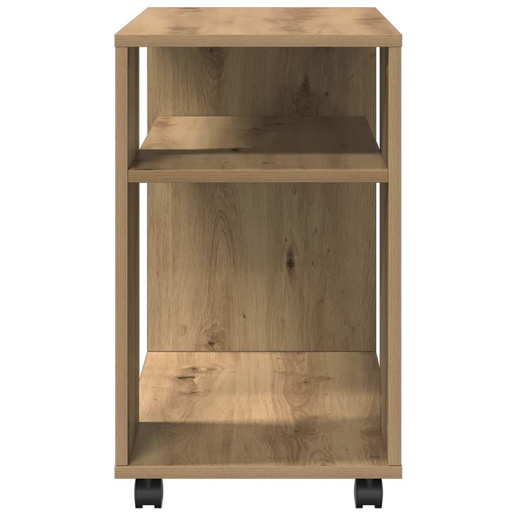 sidebord med hjul 70x35x60 cm konstrueret træ egetræsfarve