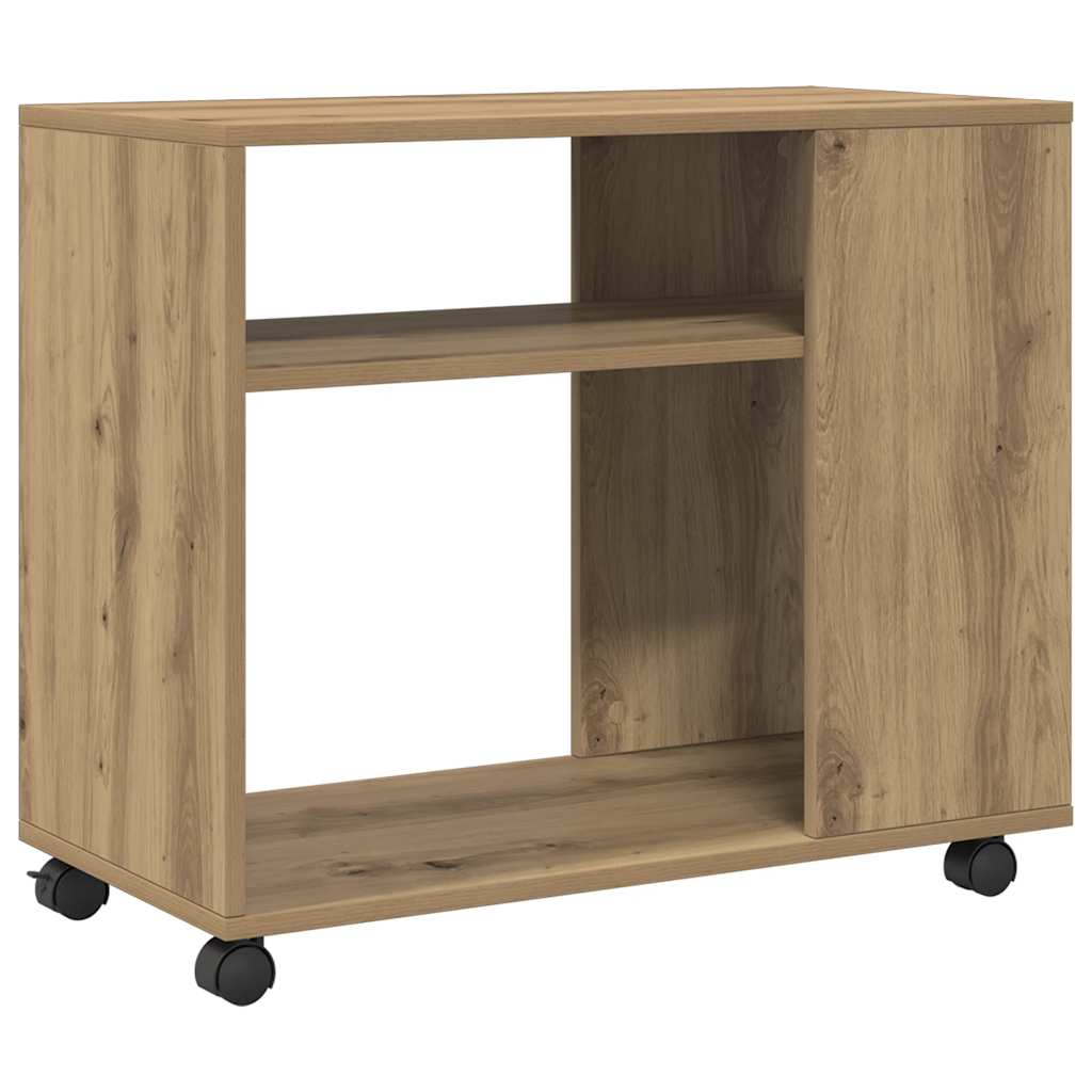 sidebord med hjul 70x35x60 cm konstrueret træ egetræsfarve