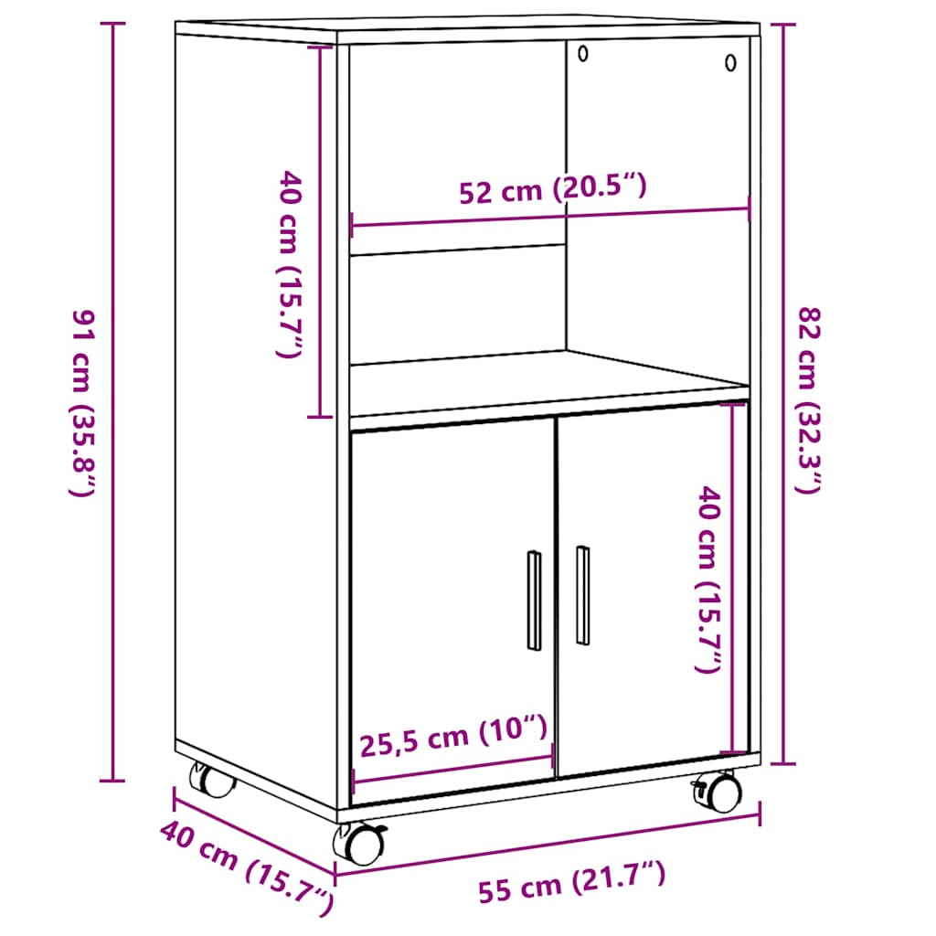 rullebord 55x40x91 cm konstrueret træ betongrå