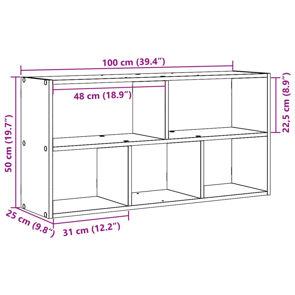 væghylde 100x25x50 cm konstrueret træ sort gammelt træ-look